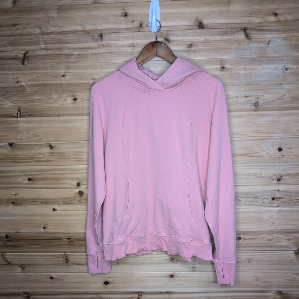 Lululemon Pullover Hoodie Pink Size 10 LW3BBRS Thumbholes Cotton Fleece